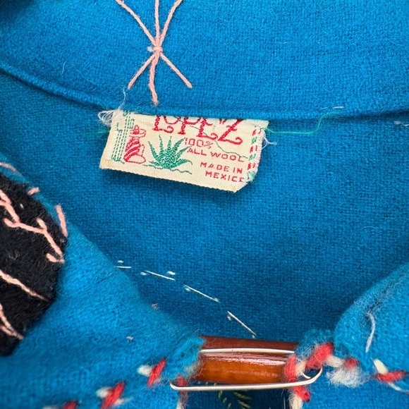 Vintage Lopez Mexican Souvenir Jacket Blue Wool Hand Embroidered Medium Womens - Picture 2 of 7